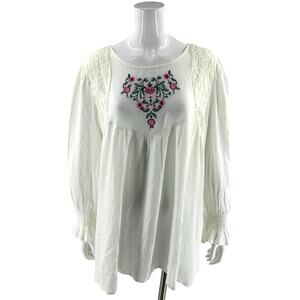 Cloth & Portrait Womens Tunic Top Size XXL White Floral Embroidered Boho Lace